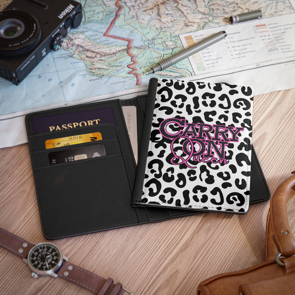 Carry On Queen Passport Cover, Stylish Travel Accessory, Gift for Travelers, Women's Passport Holder, Animal Print Travel Wallet